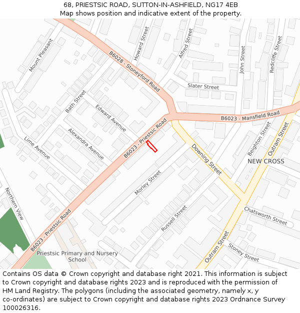 68, PRIESTSIC ROAD, SUTTON-IN-ASHFIELD, NG17 4EB: Location map and indicative extent of plot