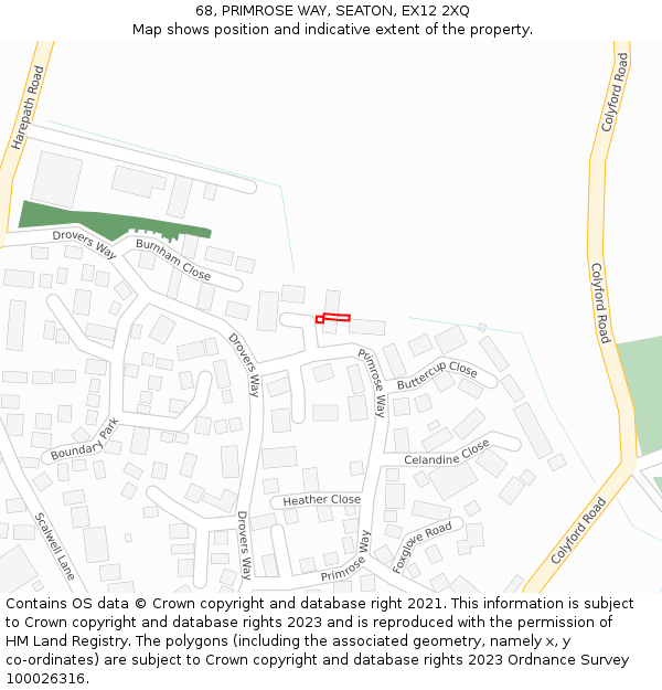 68, PRIMROSE WAY, SEATON, EX12 2XQ: Location map and indicative extent of plot