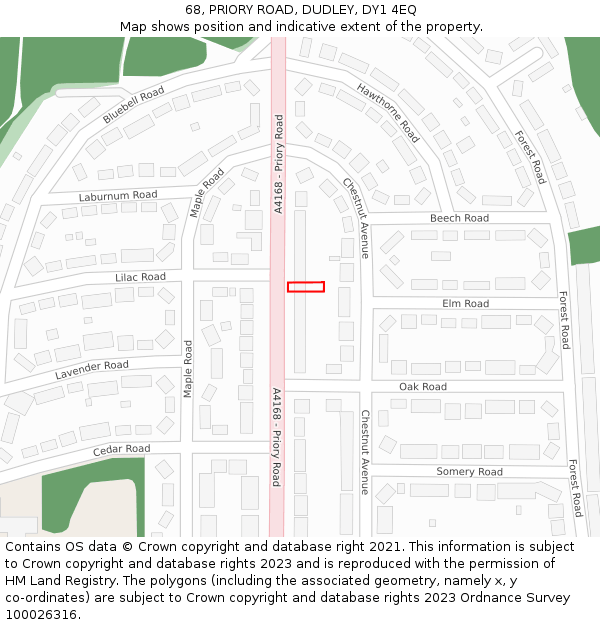 68, PRIORY ROAD, DUDLEY, DY1 4EQ: Location map and indicative extent of plot