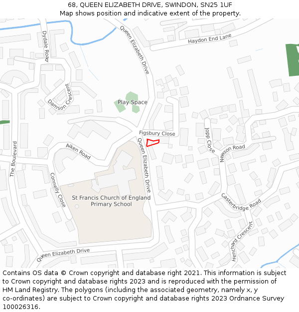 68, QUEEN ELIZABETH DRIVE, SWINDON, SN25 1UF: Location map and indicative extent of plot