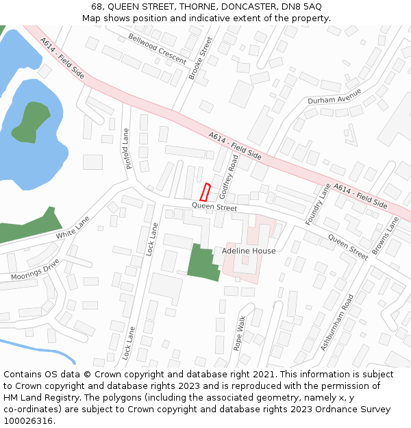68, QUEEN STREET, THORNE, DONCASTER, DN8 5AQ: Location map and indicative extent of plot