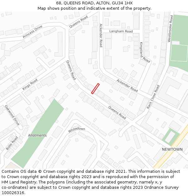 68, QUEENS ROAD, ALTON, GU34 1HX: Location map and indicative extent of plot