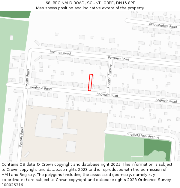 68, REGINALD ROAD, SCUNTHORPE, DN15 8PF: Location map and indicative extent of plot