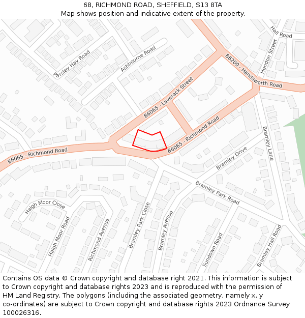 68, RICHMOND ROAD, SHEFFIELD, S13 8TA: Location map and indicative extent of plot
