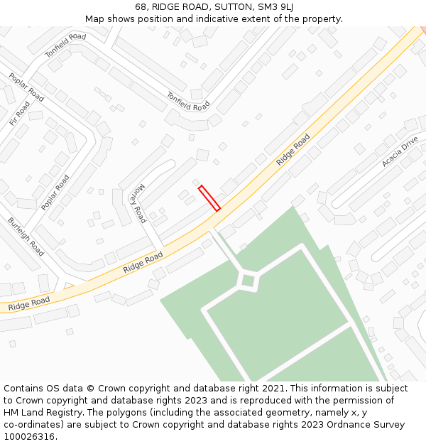 68, RIDGE ROAD, SUTTON, SM3 9LJ: Location map and indicative extent of plot
