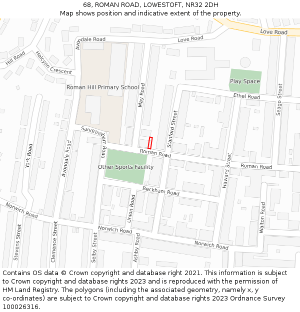 68, ROMAN ROAD, LOWESTOFT, NR32 2DH: Location map and indicative extent of plot