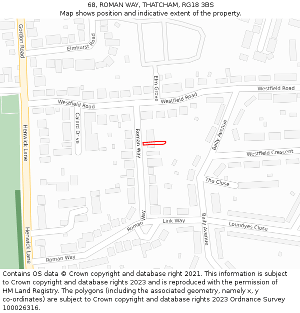 68, ROMAN WAY, THATCHAM, RG18 3BS: Location map and indicative extent of plot