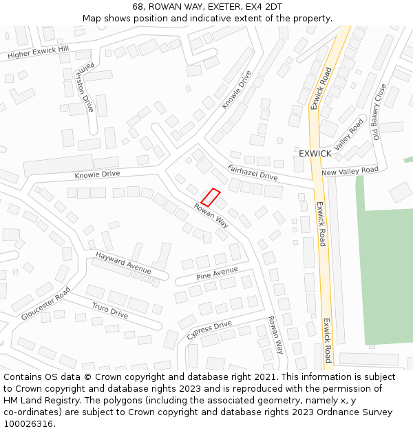 68, ROWAN WAY, EXETER, EX4 2DT: Location map and indicative extent of plot