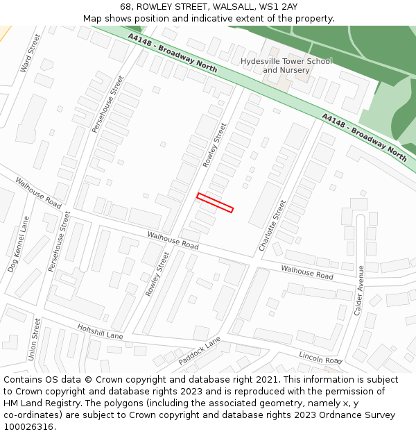 68, ROWLEY STREET, WALSALL, WS1 2AY: Location map and indicative extent of plot
