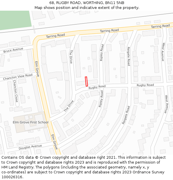 68, RUGBY ROAD, WORTHING, BN11 5NB: Location map and indicative extent of plot