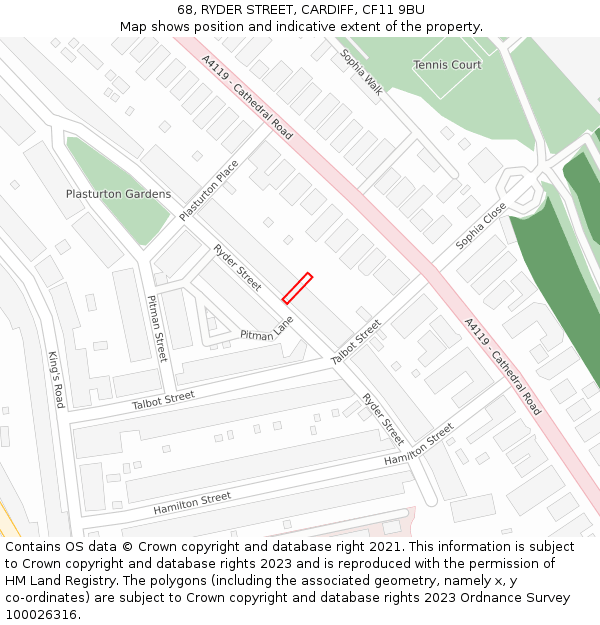 68, RYDER STREET, CARDIFF, CF11 9BU: Location map and indicative extent of plot