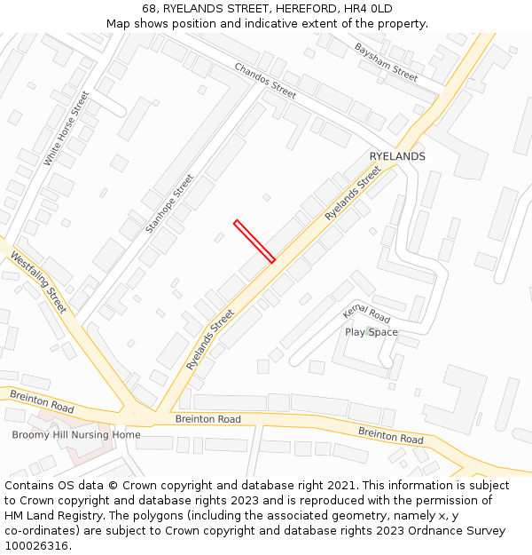 68, RYELANDS STREET, HEREFORD, HR4 0LD: Location map and indicative extent of plot