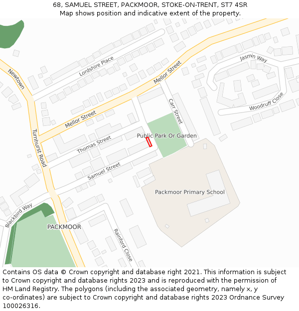 68, SAMUEL STREET, PACKMOOR, STOKE-ON-TRENT, ST7 4SR: Location map and indicative extent of plot