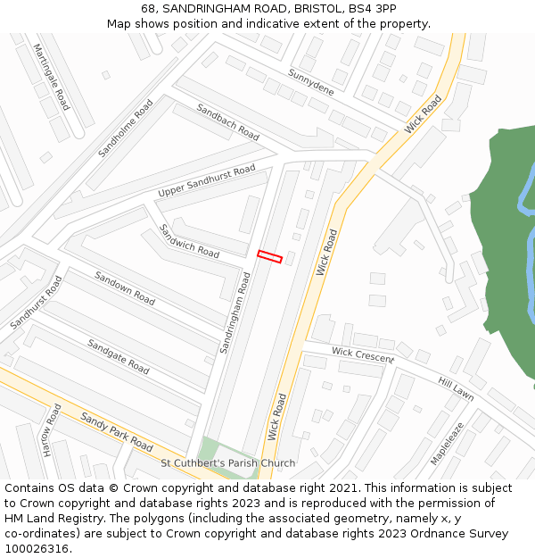 68, SANDRINGHAM ROAD, BRISTOL, BS4 3PP: Location map and indicative extent of plot
