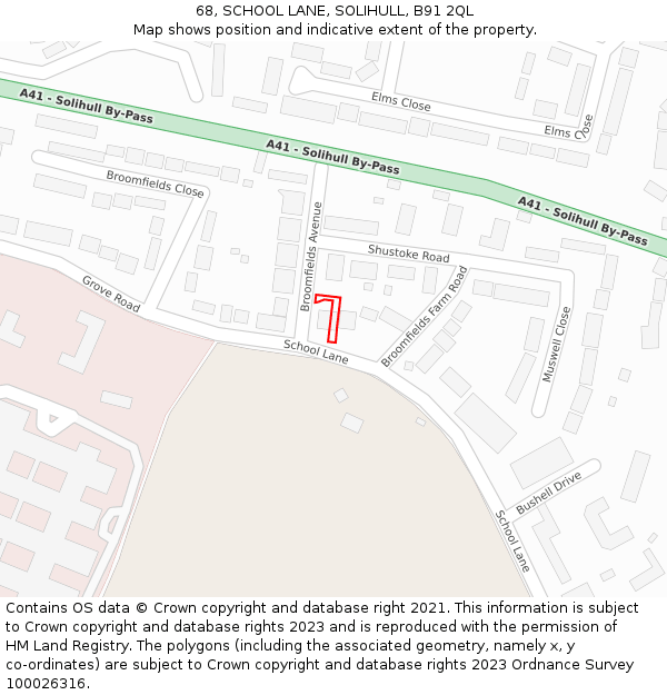 68, SCHOOL LANE, SOLIHULL, B91 2QL: Location map and indicative extent of plot