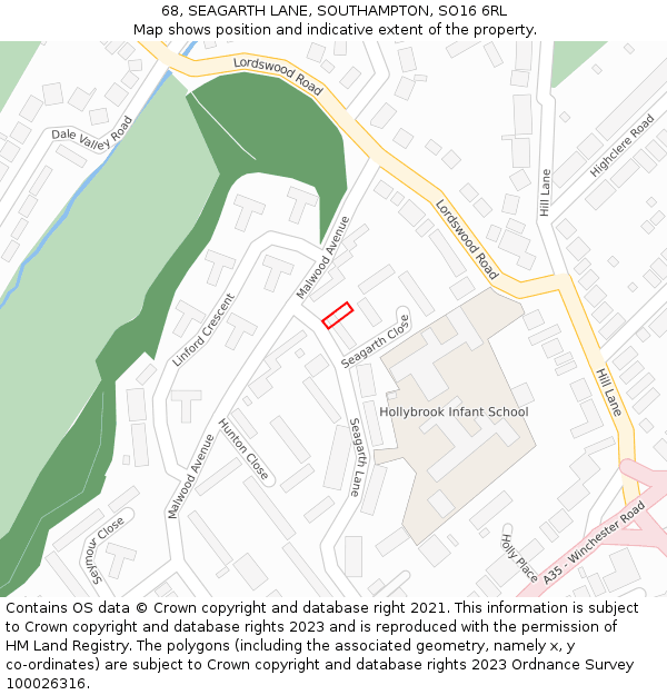 68, SEAGARTH LANE, SOUTHAMPTON, SO16 6RL: Location map and indicative extent of plot