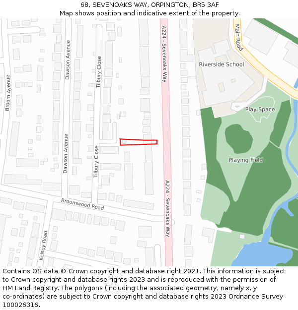 68, SEVENOAKS WAY, ORPINGTON, BR5 3AF: Location map and indicative extent of plot