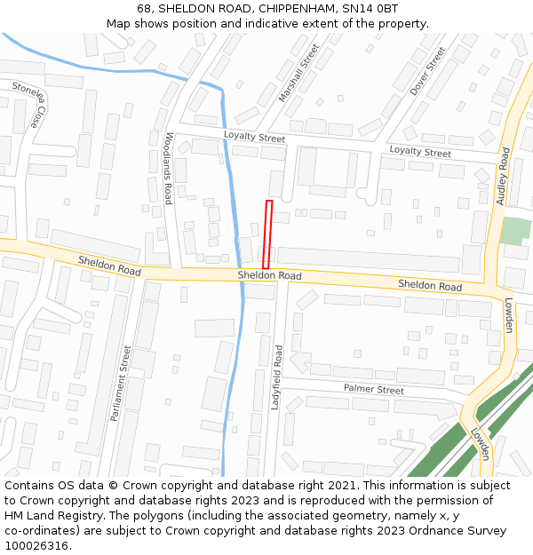 68, SHELDON ROAD, CHIPPENHAM, SN14 0BT: Location map and indicative extent of plot
