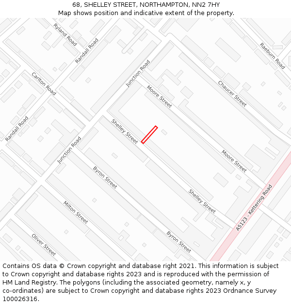 68, SHELLEY STREET, NORTHAMPTON, NN2 7HY: Location map and indicative extent of plot