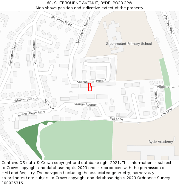 68, SHERBOURNE AVENUE, RYDE, PO33 3PW: Location map and indicative extent of plot