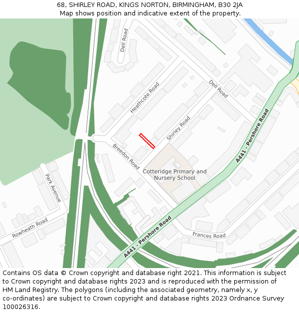 68, SHIRLEY ROAD, KINGS NORTON, BIRMINGHAM, B30 2JA: Location map and indicative extent of plot