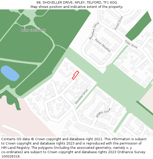 68, SHOVELLER DRIVE, APLEY, TELFORD, TF1 6GQ: Location map and indicative extent of plot