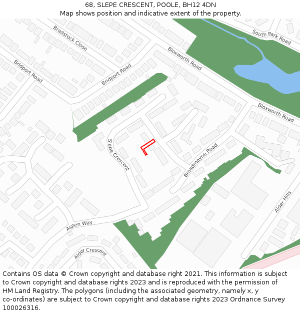 68, SLEPE CRESCENT, POOLE, BH12 4DN: Location map and indicative extent of plot