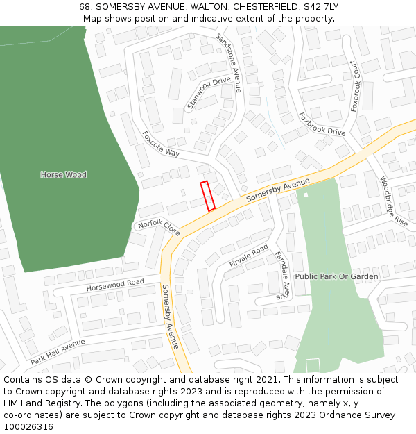 68, SOMERSBY AVENUE, WALTON, CHESTERFIELD, S42 7LY: Location map and indicative extent of plot