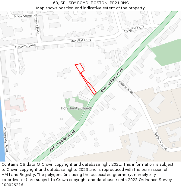 68, SPILSBY ROAD, BOSTON, PE21 9NS: Location map and indicative extent of plot