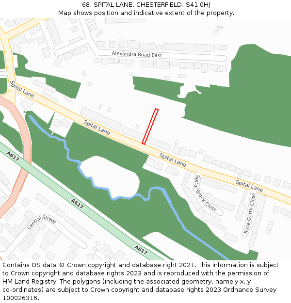 68, SPITAL LANE, CHESTERFIELD, S41 0HJ: Location map and indicative extent of plot