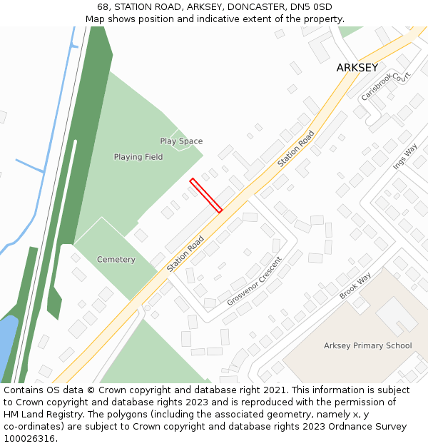 68, STATION ROAD, ARKSEY, DONCASTER, DN5 0SD: Location map and indicative extent of plot