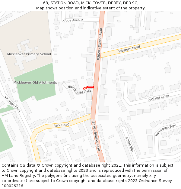 68, STATION ROAD, MICKLEOVER, DERBY, DE3 9GJ: Location map and indicative extent of plot