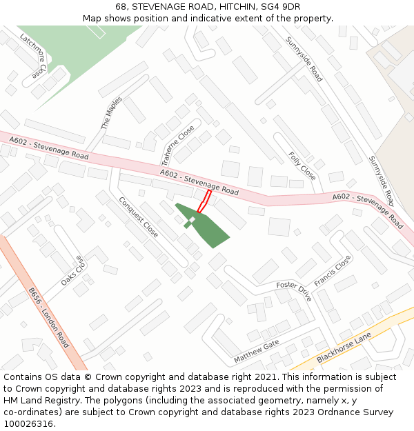 68, STEVENAGE ROAD, HITCHIN, SG4 9DR: Location map and indicative extent of plot