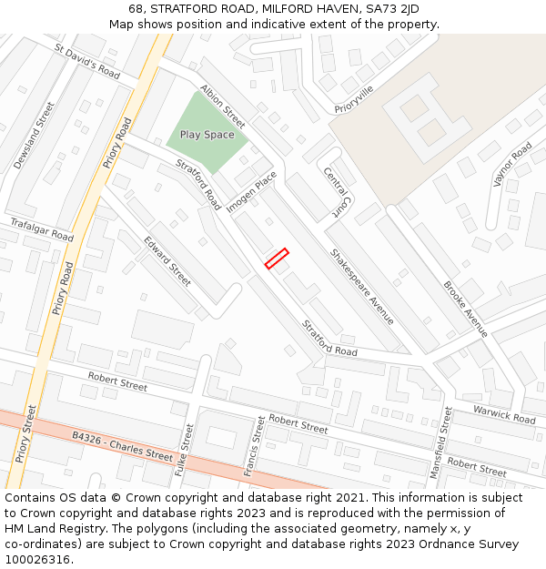 68, STRATFORD ROAD, MILFORD HAVEN, SA73 2JD: Location map and indicative extent of plot