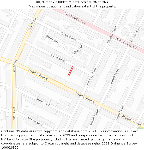 68, SUSSEX STREET, CLEETHORPES, DN35 7NP: Location map and indicative extent of plot