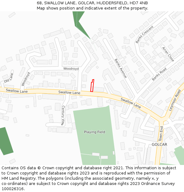 68, SWALLOW LANE, GOLCAR, HUDDERSFIELD, HD7 4NB: Location map and indicative extent of plot