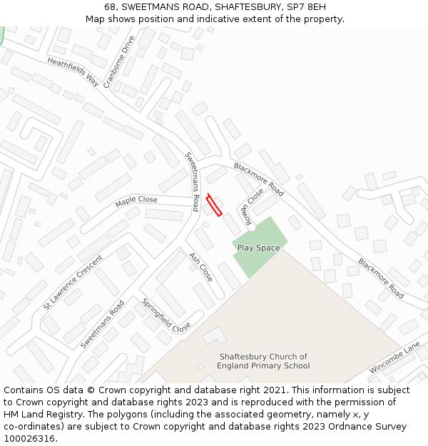 68, SWEETMANS ROAD, SHAFTESBURY, SP7 8EH: Location map and indicative extent of plot