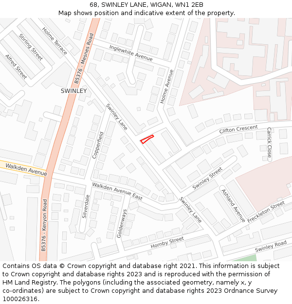 68, SWINLEY LANE, WIGAN, WN1 2EB: Location map and indicative extent of plot