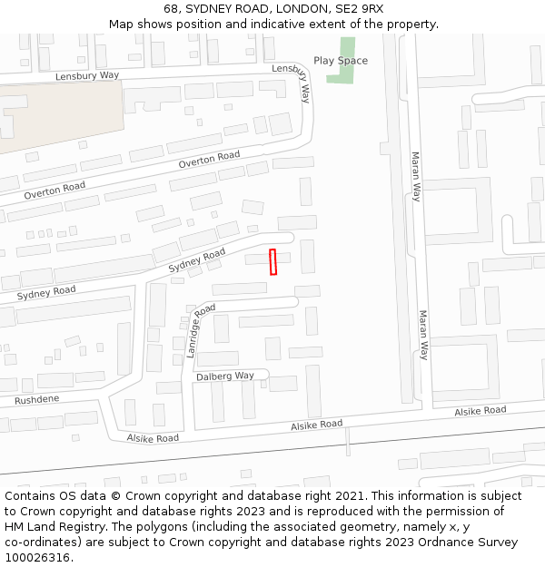 68, SYDNEY ROAD, LONDON, SE2 9RX: Location map and indicative extent of plot