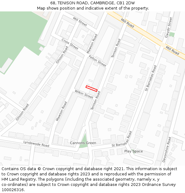 68, TENISON ROAD, CAMBRIDGE, CB1 2DW: Location map and indicative extent of plot