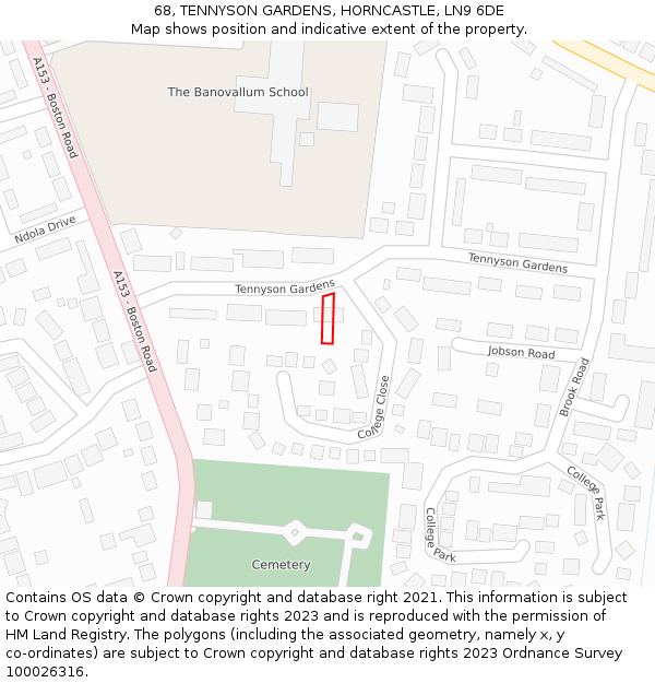 68, TENNYSON GARDENS, HORNCASTLE, LN9 6DE: Location map and indicative extent of plot