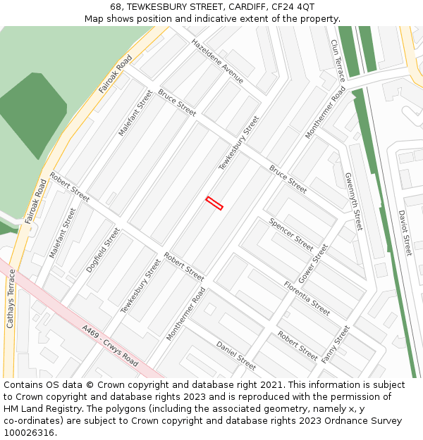 68, TEWKESBURY STREET, CARDIFF, CF24 4QT: Location map and indicative extent of plot