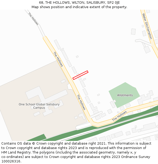 68, THE HOLLOWS, WILTON, SALISBURY, SP2 0JE: Location map and indicative extent of plot