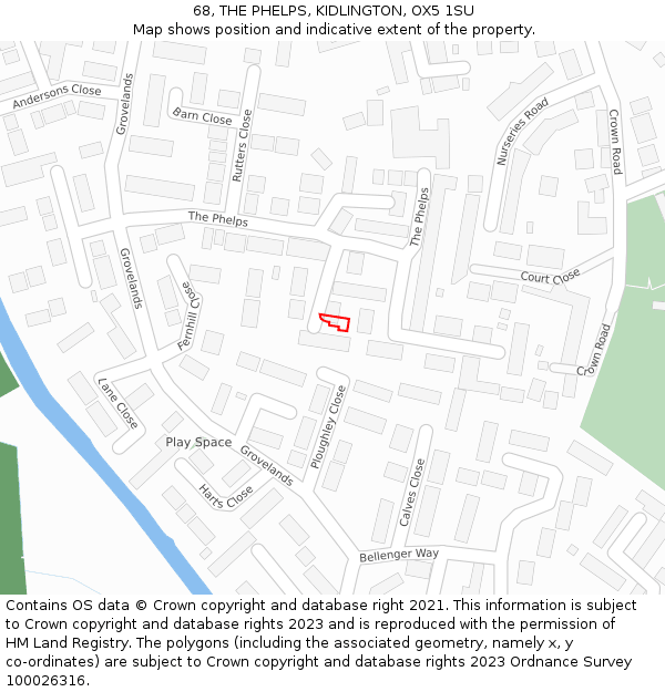 68, THE PHELPS, KIDLINGTON, OX5 1SU: Location map and indicative extent of plot