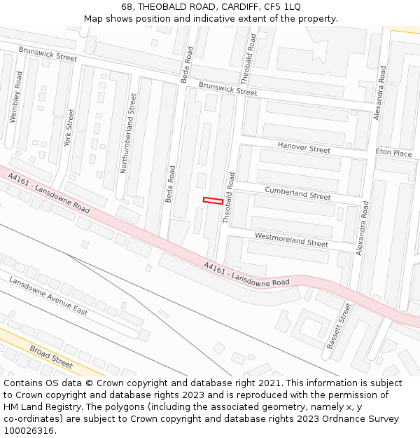 68, THEOBALD ROAD, CARDIFF, CF5 1LQ: Location map and indicative extent of plot