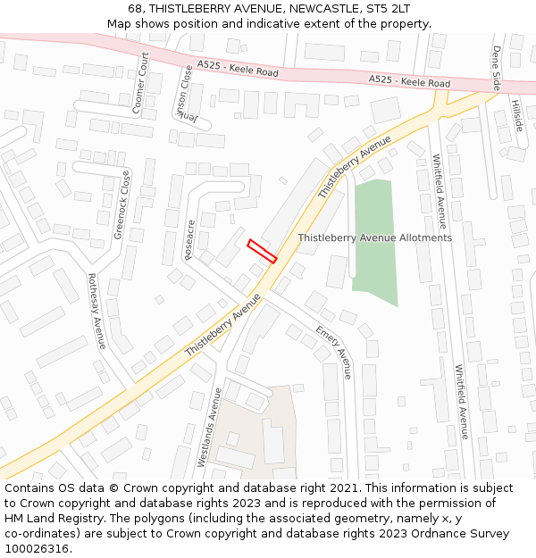 68, THISTLEBERRY AVENUE, NEWCASTLE, ST5 2LT: Location map and indicative extent of plot