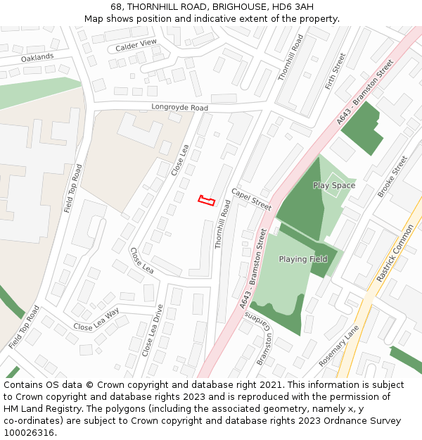 68, THORNHILL ROAD, BRIGHOUSE, HD6 3AH: Location map and indicative extent of plot