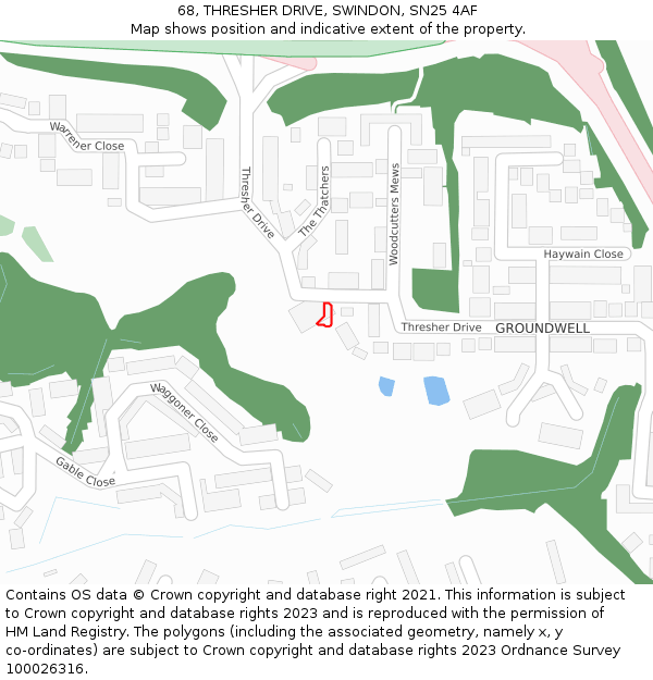 68, THRESHER DRIVE, SWINDON, SN25 4AF: Location map and indicative extent of plot