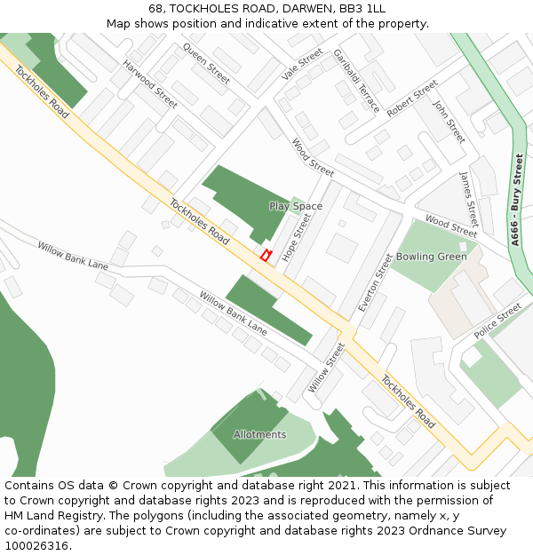 68, TOCKHOLES ROAD, DARWEN, BB3 1LL: Location map and indicative extent of plot