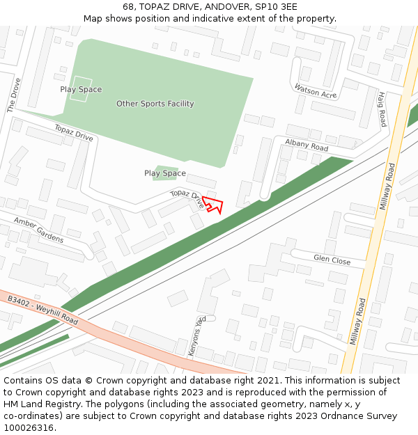 68, TOPAZ DRIVE, ANDOVER, SP10 3EE: Location map and indicative extent of plot